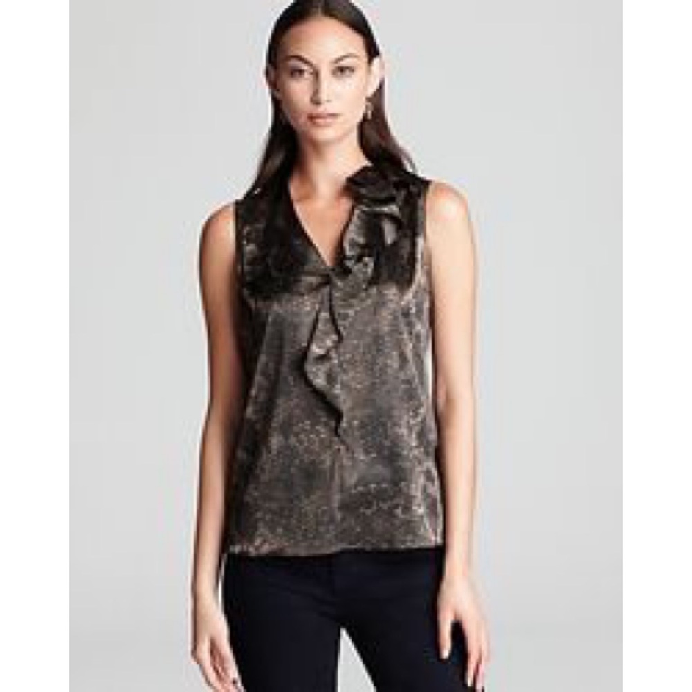 T Tahari Bessy Sleeveless Blouse Chocolate Snake S